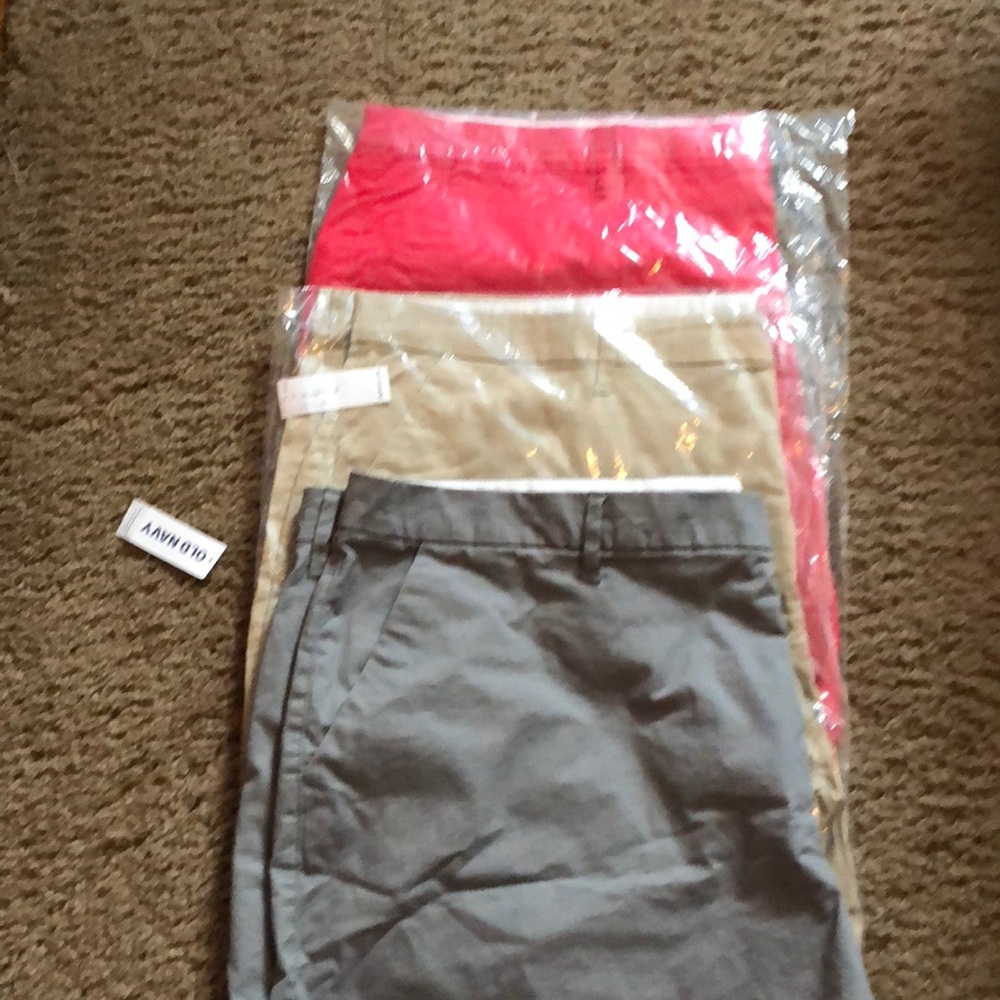 Set of 3 khaki shorts, 5” in length.